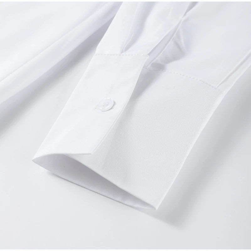 Fashion White Lapel Oversize Long Sleeve Shirts 2025 Spring New Weave Drawstring Blouse Lady Holiday Beach Street Chic Loose Top RT220