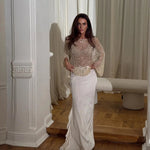 Sequined Knitting O-neck Pullover Women Elegant Hollow Out Design Long Sleeve 2025 Spring Evening Party Tops for Ladies RT220