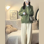 New O-Neck Loose Green Pullover Sweater For Women Autumn Winter Thick Retro Japanese Lazy Style Interior Bottom Knitted Top RT220