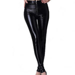 New Fashion PU Imitation Leather Sexy Leggings Female Tight Wear Black Small Feet High Waist Slim Zipper Pencil Pants Female RT220