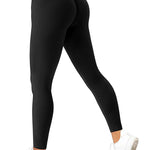 Women's Solid Color High Waist Simple Yoga Fitness Daily Ribbed Sports Cycling Leggings RT220