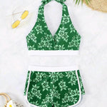 2025 Halter Sporty Bikinis Printed Swimsuit Women High Waist Shorts Swimwear Female Bathers Bathing Swimming Swim Suit Beachwear RT220