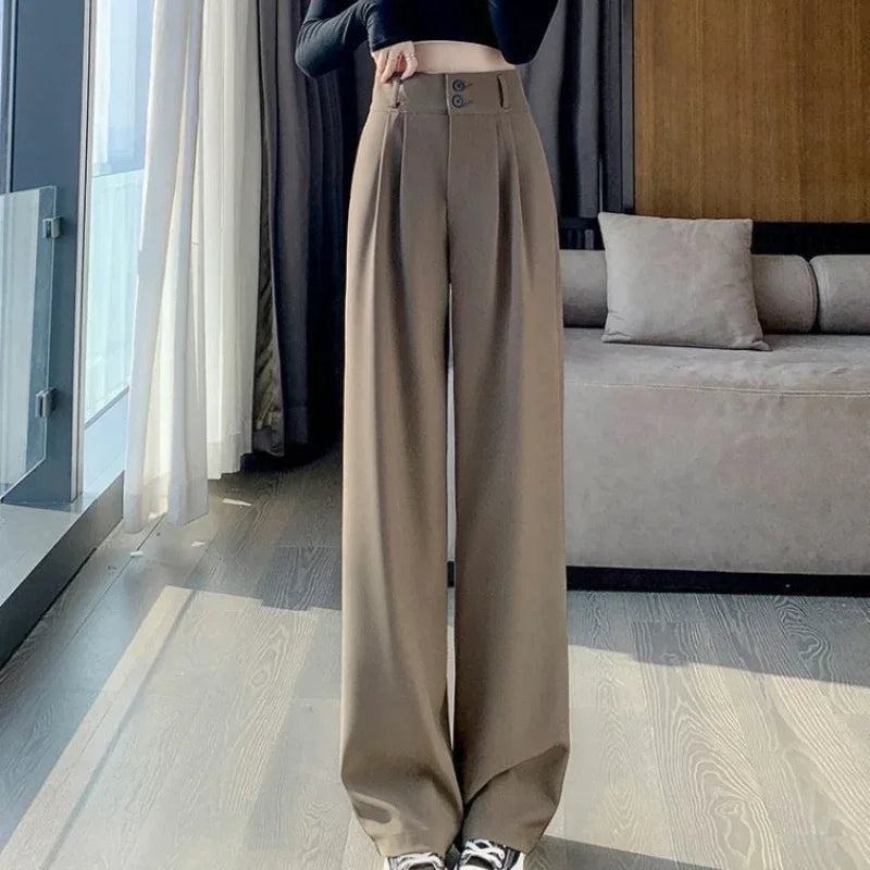 Elegant Wide Leg Pants Women Korean Style High Waist Black Baggy Pants Office Ladies Fashion Loose Suit Trousers Streetwear 2024 RT220