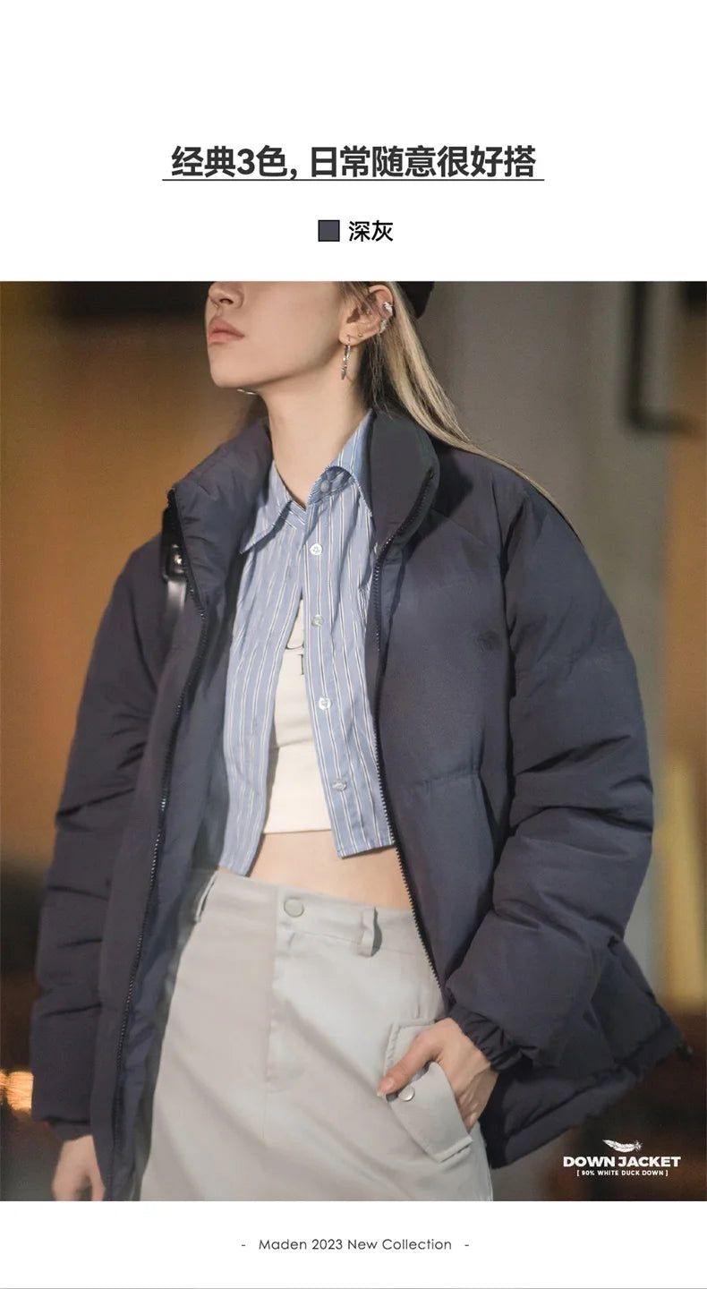 Maden Women Down Jacket Autumn Winter 90% White Duck Down Thickened and Warm Stand Collar Outerwear Coat Windproof Jacket RT220