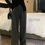 Women Pants Autumn Winter Thickening High Waisted Wool Wide Leg Pants Women Fashion Chevron Lengthening Leg Opening Floor Length RT220