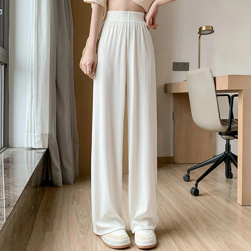 Thin Summer Wide-leg Pants Ice Filament Permeability Women Spring  Women Elastic Waist Stright Long Wide Leg Pants Casual Female RT220