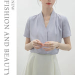 2025 Fashion Summer Short Sleeve V-Neck Women Blouse White Blouse Shirt Women Tops Blouses Shirts Blusas Para Mujer Camisas XL86 RT220