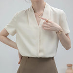 2025 Fashion Summer Short Sleeve V-Neck Women Blouse White Blouse Shirt Women Tops Blouses Shirts Blusas Para Mujer Camisas XL86 RT220