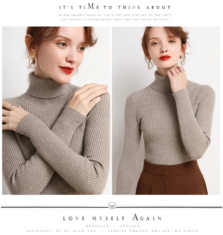 Women Fall Turtleneck Sweater Knitted Soft Pullovers Cashmere Jumpers Basic Soft Sweaters For Women 2025 Autumn Winter RT220
