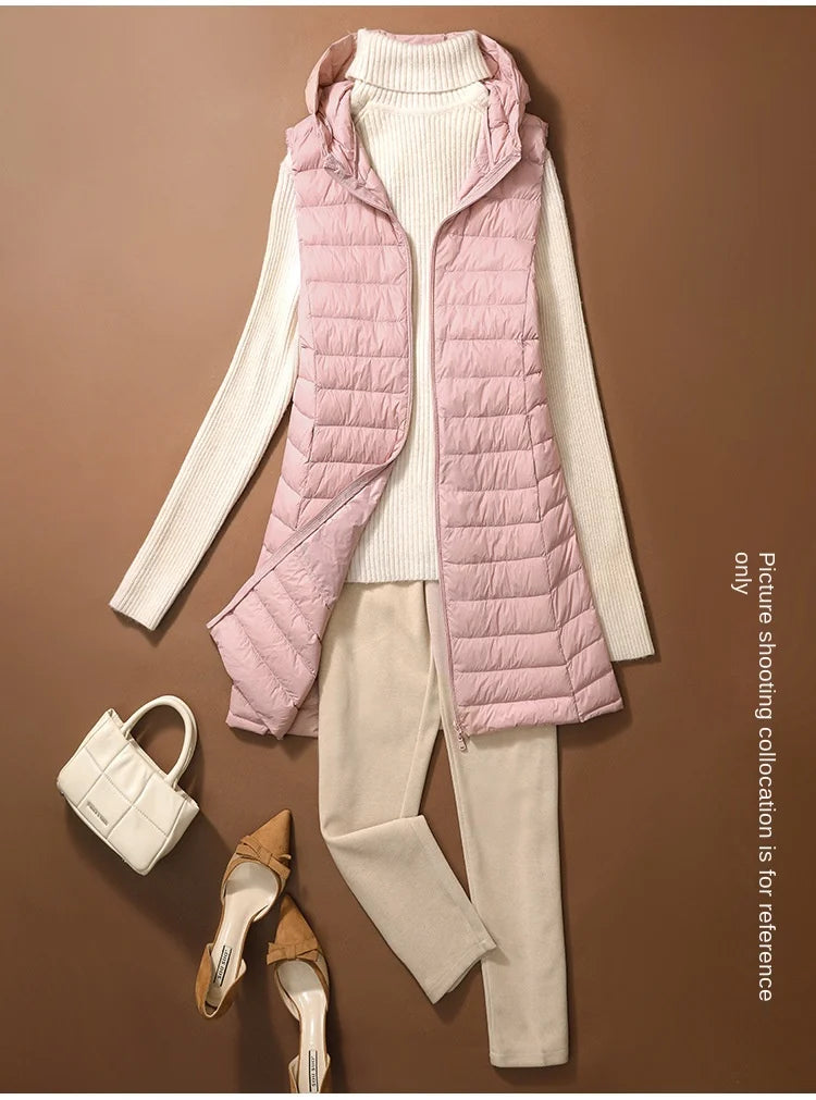 New Fashion Female Sleeveless Jacket Women Winter Light White Duck Down Jacket Slim Puffer Vest Portable Windproof Down Coat RT220