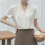 2025 Fashion Summer Short Sleeve V-Neck Women Blouse White Blouse Shirt Women Tops Blouses Shirts Blusas Para Mujer Camisas XL86 RT220