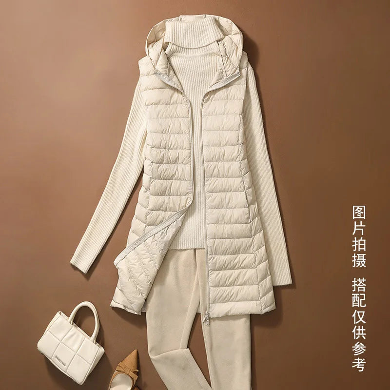 New Fashion Female Sleeveless Jacket Women Winter Light White Duck Down Jacket Slim Puffer Vest Portable Windproof Down Coat RT220