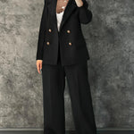 Ladies' autumn and winter black commuting elegant casual loose button suit jacket and elastic waisted suit pants two-piece set RT220