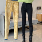 Skinny Women's Warm Jeans Winter Thicken Fleece Stretch High Waist Pencil Pants Fashion Korean Black Blue Gray Velvet Leggings RT220