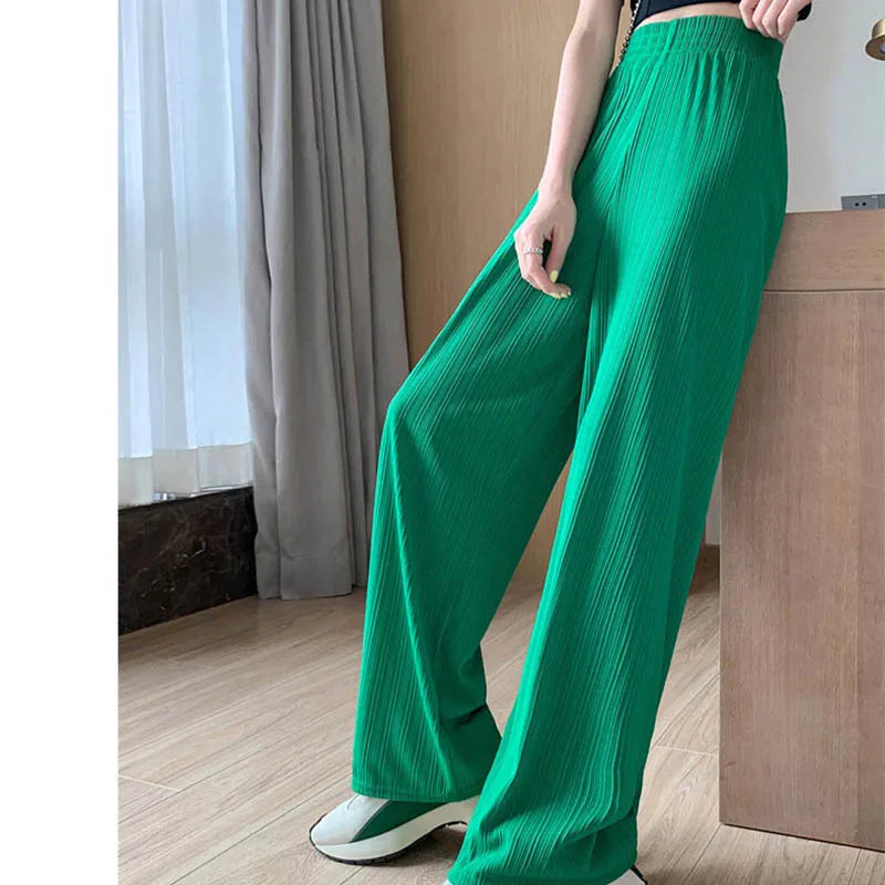 Thin Summer Wide-leg Pants Ice Filament Permeability Women Spring Women Elastic Waist Stright Long Wide Leg Pants Casual Female RT220