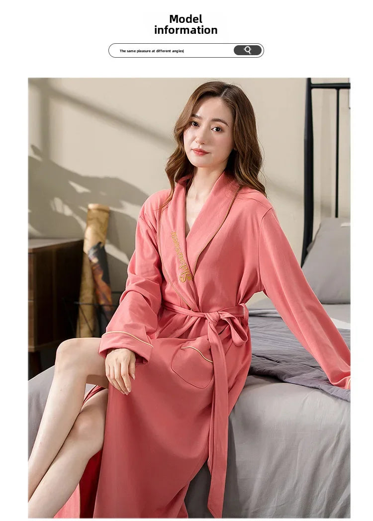 Spring Autumn Long Sleeve Cotton Casual Loose-fit Quick Dry Bathrobe For Women Medium-length Home Use Robe For Young Mothers RT220