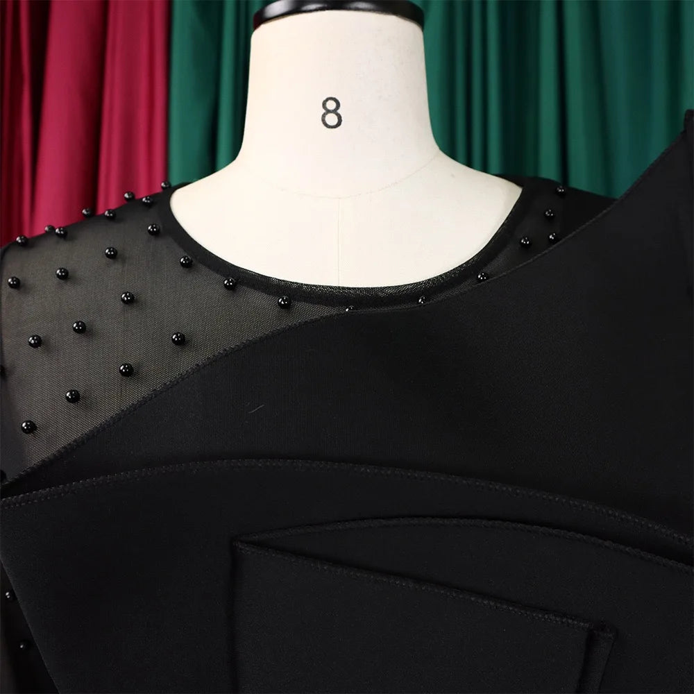 Luxury Jumpsuits & Rompers for Women Round Neck Beaded Transparent Sleeve High Waisted Elegant Female Birthday Party Overalls RT220