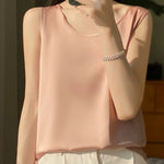 Women Tops Solid Spring Summer Casual Crop Tops Sexy O-neck Tank Tops Office Lady Pink White Top 2024 Fashion Korean Tank Top RT220