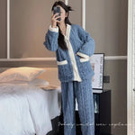 2pcs/Set Autumn And Winter Pajamas Women Thickened Padded Warm Students Coral Girls Clot Velvet Suit Homewear Cardigan Trousers RT220