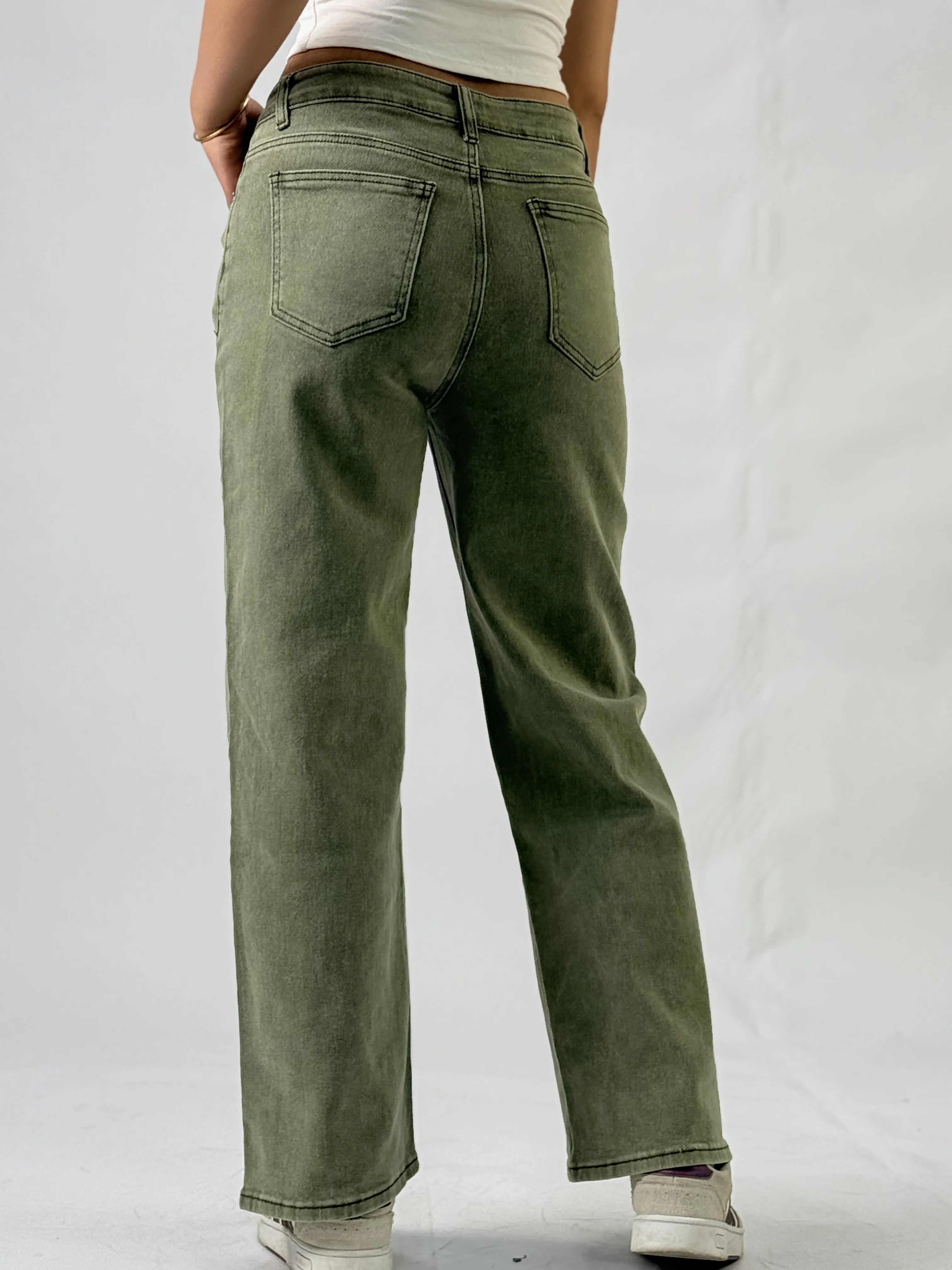 Military Green Fashionable Ladies' Jeans, High-Waisted Long Style, Designed For Street Casual Wear, With Comfortable Fabric.Y2K RT220