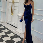 Missord Elegant Green Velvet Party Evening Dress Women Spaghetti Strap V Neck High Split Mermaid Prom Dresses Long Cocktail Gown RT220
