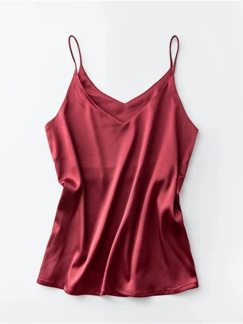 Spaghetti Strap Top Women Halter V Neck Basic White Cami Sleeveless Satin Silk Tank Tops Women Summer 2025 Camisole RT220
