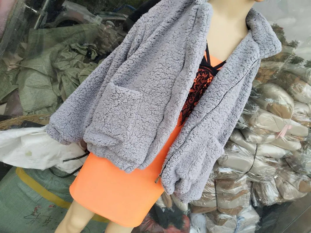 Autumn Winter Faux Fur Coat Women 2025 Khaki Casual Warm Soft Zipper Fur Jacket Plush Overcoat Pocket Teddy Coat Female Jacket RT220