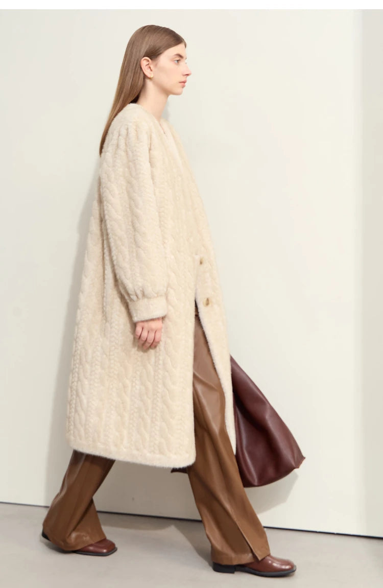 Women Fur Cardigan Thickened Long2025Spring And Autumn V-neck Jacket Female Loose Simple Leisure With Buttons Faux Fur Mink Coat RT220