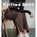 Maden Retro Knitted Skirt Solid Color Slit Fit with Single-side Slit Versatile A - line Skirt for Women's Autumn and Winter RT220