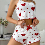 Sexy Girl Pajama Sets Love Heart Print Cami Top+Shorts Leisure Stripe Pyjamas Women Home Clothes Summer Sleeveless Sleepwear RT220