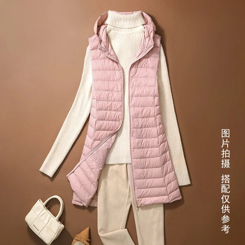 New Fashion Female Sleeveless Jacket Women Winter Light White Duck Down Jacket Slim Puffer Vest Portable Windproof Down Coat RT220