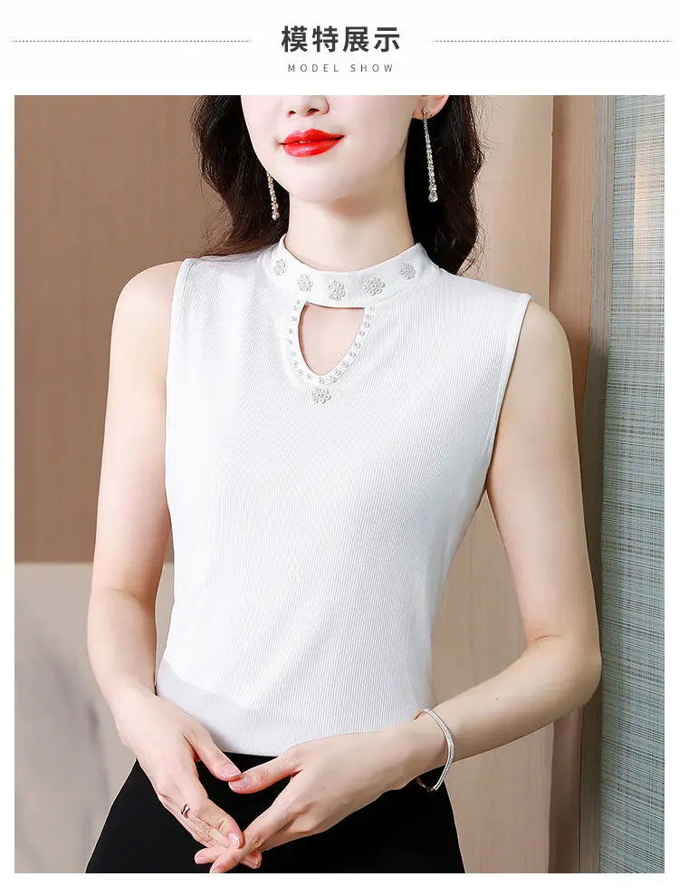 Women Spring New Fashion Sweet Pullovers Base Layers Candy Color Diamonds Hollow Out Knit Vest Slim Versatile Sleeveless Tops RT220
