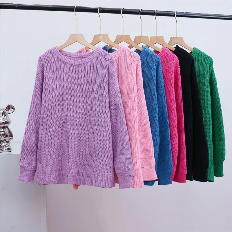 Casual O-neck Long Sleeve Sweater Blouse Office Lady Autumn Winter Fashion Elegant Solid Knitted Sweater For Women 2023 Female RT220