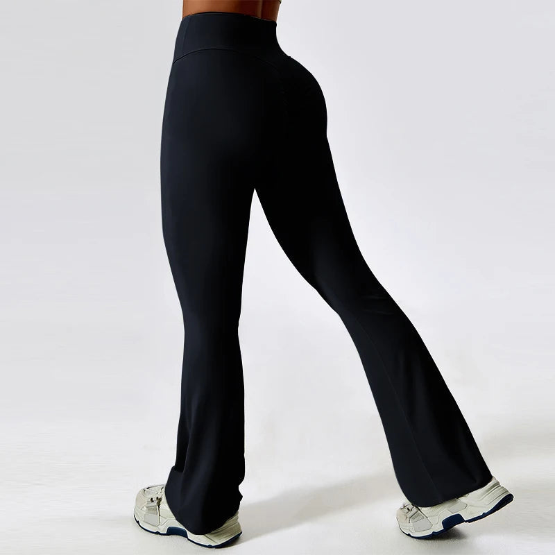 Sexy Flared Leggings Women's Running Pants Scrunch Butt Trousers Cross Waist Sports Tights Woman Skin-Friendly Workout Leggin RT220