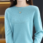 100% Merino Wool Knitted Sweater Autumn/Winter 2024 New Women's Round Neck Hollow Top 11 Color Pullover Versatile Coat NJR1107 RT220