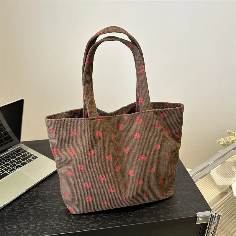 Fresh Sweet Girl Handbag Fashionable High End Corduroy Printed Shoulder Bag Leisure Shopping Commuter Women's Underarm Bag RT220