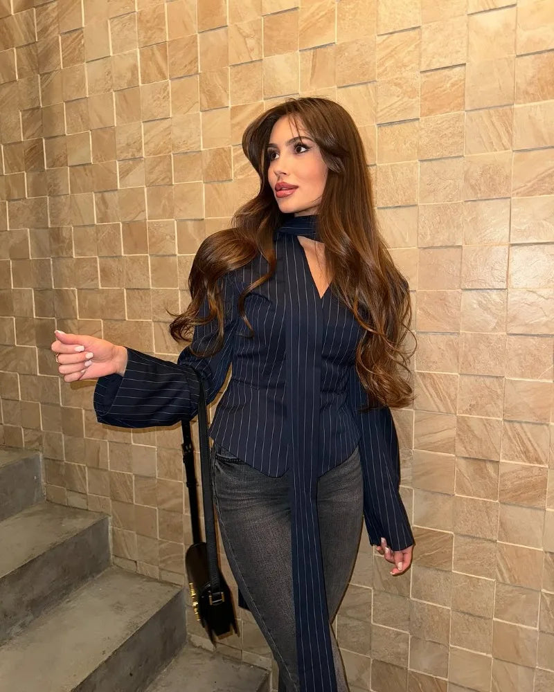 Trendix Elegant Blazer 2 Piece Sets Women V Neck Patchwork Scarf Lace Up Jackets Femme Bodycon Skirt And Commuting Blazers Suits RT220