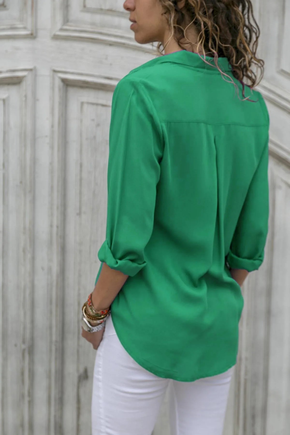 Ladies' Elegant Solid Chiffon Top Summer Casual Long Sleeve V-neck Loose Shirt Office Women's Solid Color Collar Fashion Top RT220