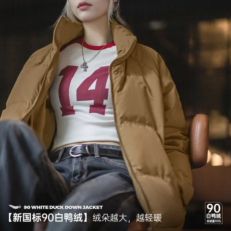 Maden Women Down Jacket Autumn Winter 90% White Duck Down Thickened and Warm Stand Collar Outerwear Coat Windproof Jacket RT220
