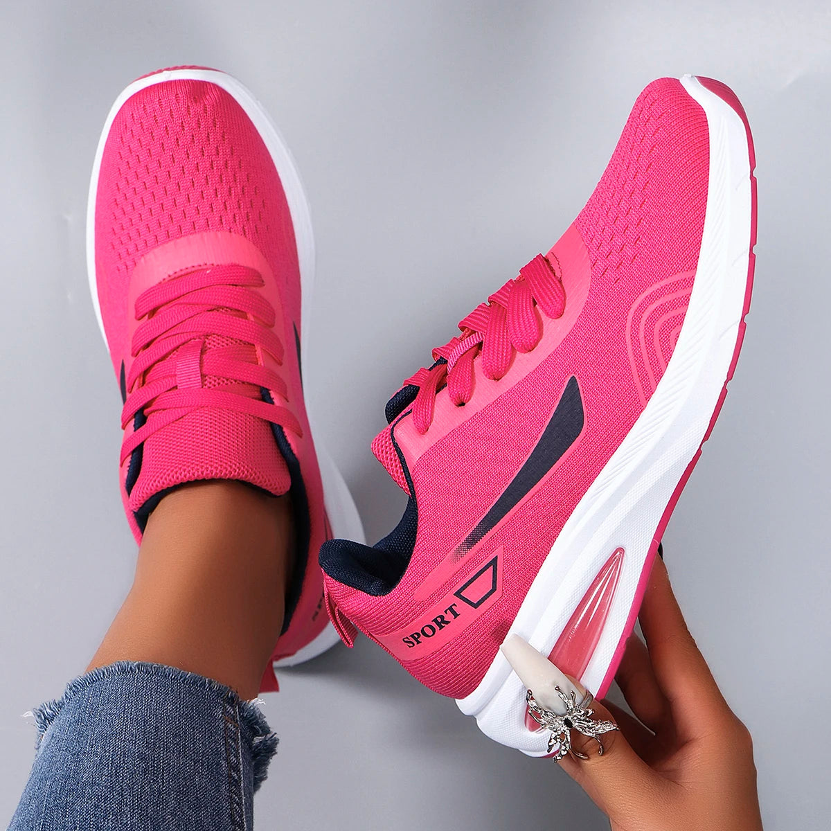 Spring new women's sports shoes, fashionable, breathable, lightweight, non-slip, wear-resistant, casual sports shoes, flat shoes RT220