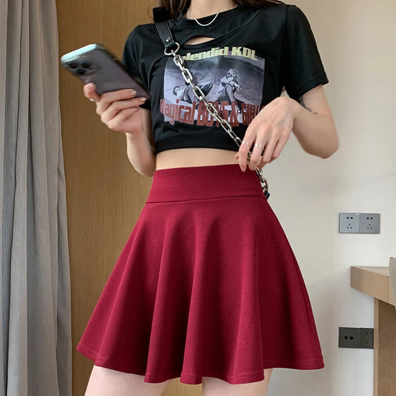 ITOOLIN Women Sweet Solid Color Preppy Skirts Casual Wide Leg High Waist Mini Skirts Women Harajuku Pleated A-line Skirts New RT220
