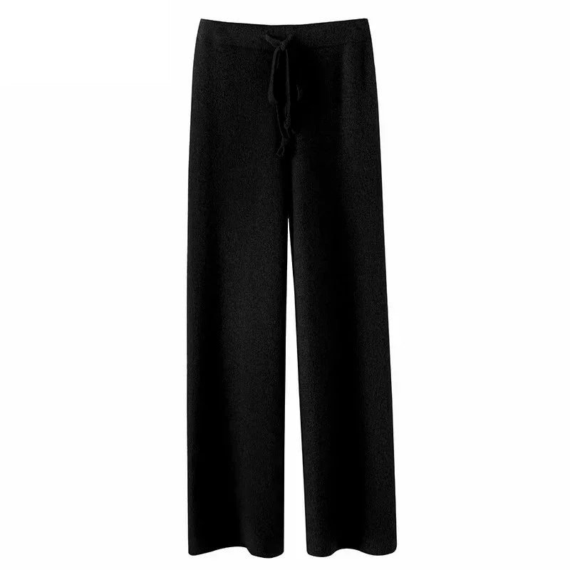Autumn and Winter New High-waisted Loose Wool Knitted Wide-leg Trousers for Women To Wear Straight Leg Wide-leg Moped Trousers RT220