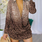 Women Urban Blouses 2024 Spring Summer Hot Selling Sexy Deep V-Neck Fashion Printed Long Sleeved Shirt Dress Loose Versatile Top RT220