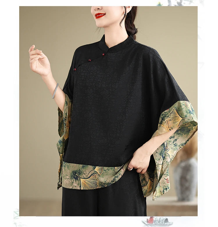 Oversized Summer Pullover T-Shirt Tops Women Print Patchwork Fashion Casual Loose Pleated Ladies Blouses Short Sleeve Woman Tops RT220