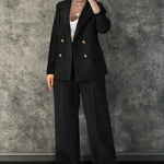 Ladies' autumn and winter black commuting elegant casual loose button suit jacket and elastic waisted suit pants two-piece set RT220