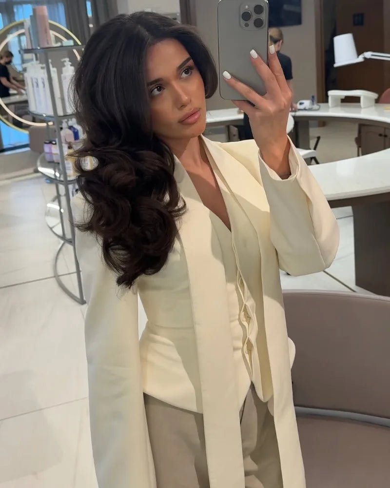 Trendix Elegant Blazer 2 Piece Sets Women V Neck Patchwork Scarf Lace Up Jackets Femme Bodycon Skirt And Commuting Blazers Suits RT220