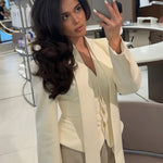 Trendix Elegant Blazer 2 Piece Sets Women V Neck Patchwork Scarf Lace Up Jackets Femme Bodycon Skirt And Commuting Blazers Suits RT220