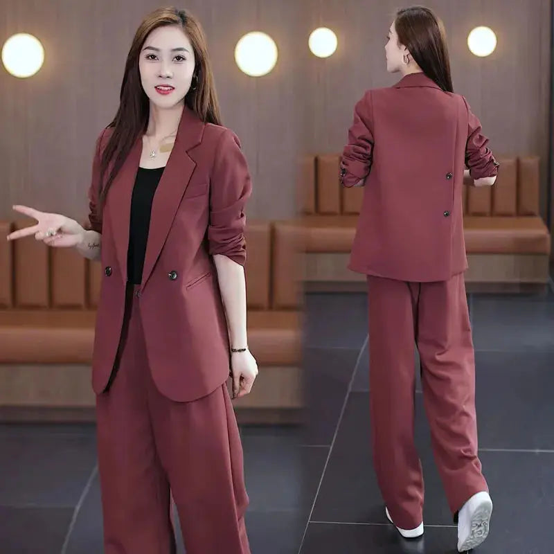 Women's 2025 Spring New Fashionable and Stylish Professional Suit Two Piece Set Korean Elegant Casual Suit Pants Two Piece Set RT220