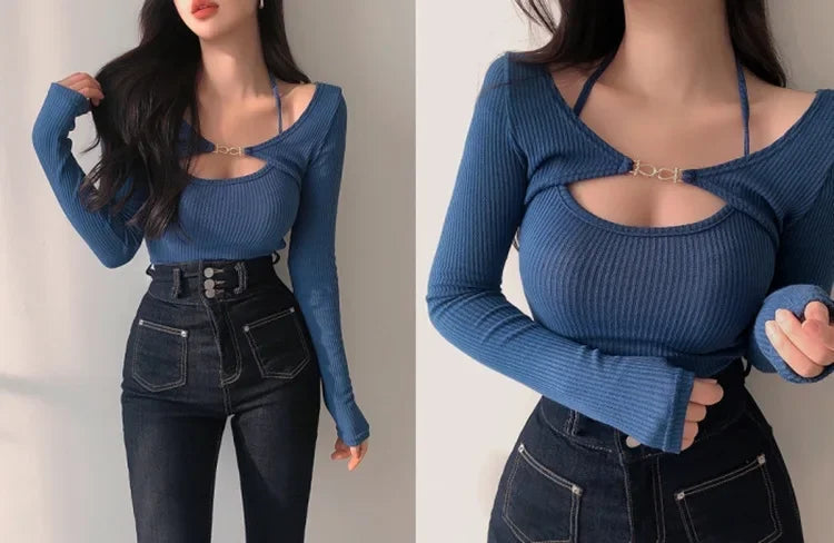 Sexy Tank Top Cropped Inner Strapless Long Sleeve Cover Up Outer Wear 2-piece Set Women's Summer Fashionable Suit RT220