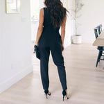 Fashion Lace Women Jumpsuit With Belt Sleeveless Casual V-neck Solid Women Black Jumpsuits Fashion Female Pants Suit Pants RT220